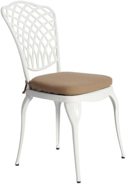 Elountik 3-Piece Bistro Set with White Cushions - Rustproof Cast Aluminum Patio Furniture: 2 Chairs & 1 Round Table for Outdoor, Garden, Balcony