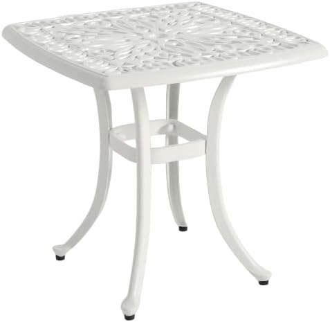 Elountik 3-Piece Bistro Set with White Cushions - Rustproof Cast Aluminum Patio Furniture: 2 Chairs & 1 Round Table for Outdoor, Garden, Balcony