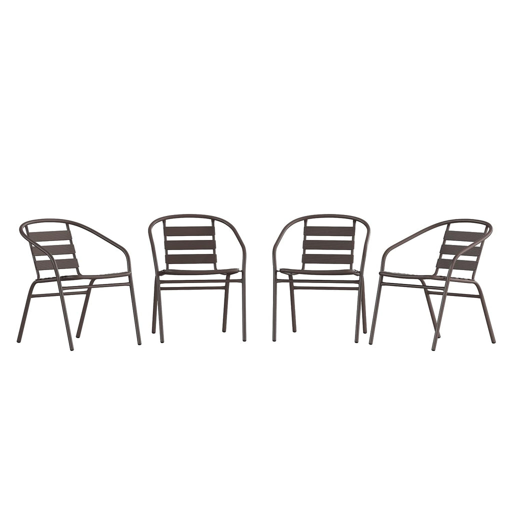 Flash Furniture Aluminum Slat Back Stacking Outdoor Restaurant Chairs, Modern Stackable Patio Chairs for Restaurants, Set of 4, Black