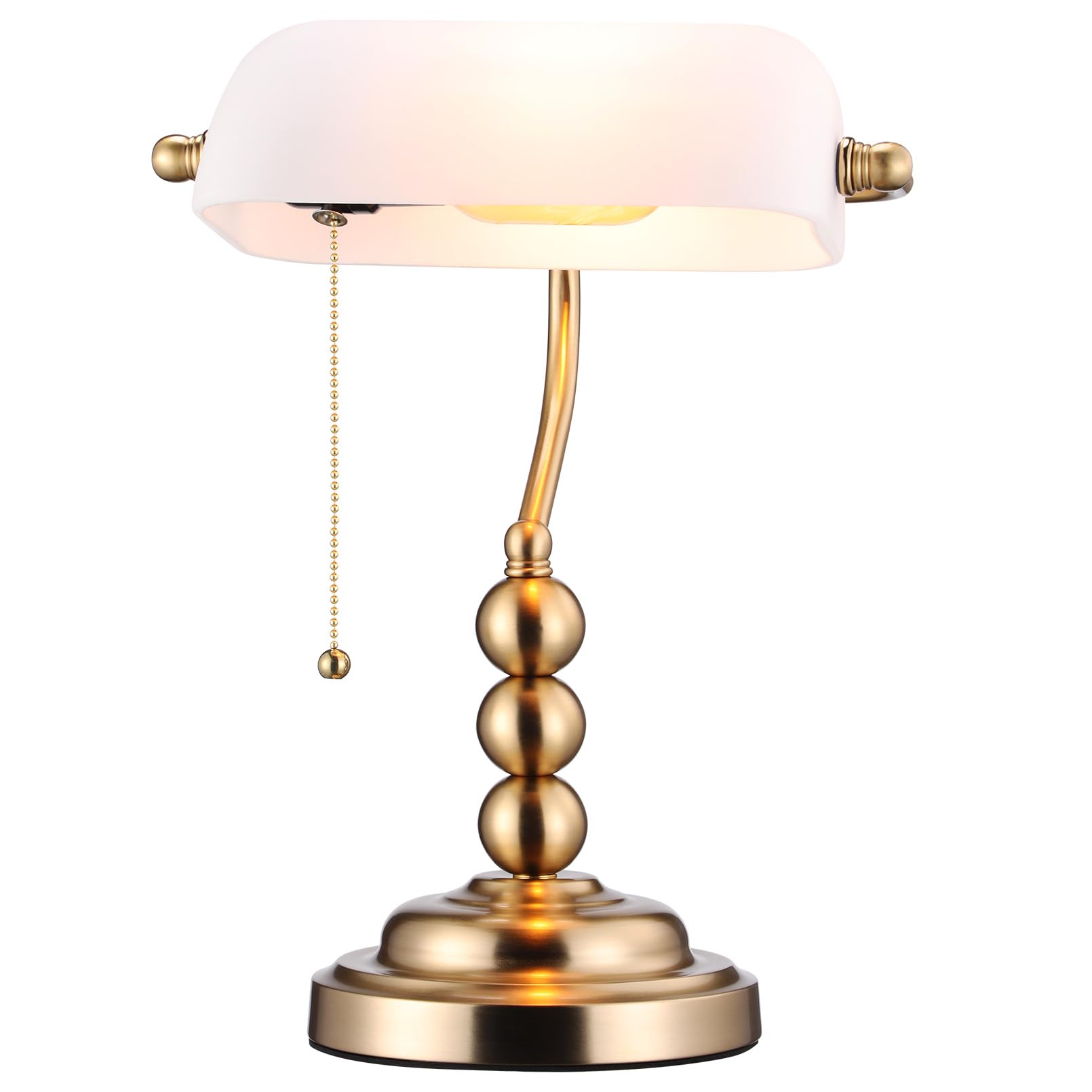 TORCHSTAR Amber Glass Bankers Desk Lamp, Antique Desk Lamps with Retro Weighted Base, Traditional Library Lamp with Pull Chain, E26 Base, Vintage Desk Lamp for Office, Study Room(Matted Orange)