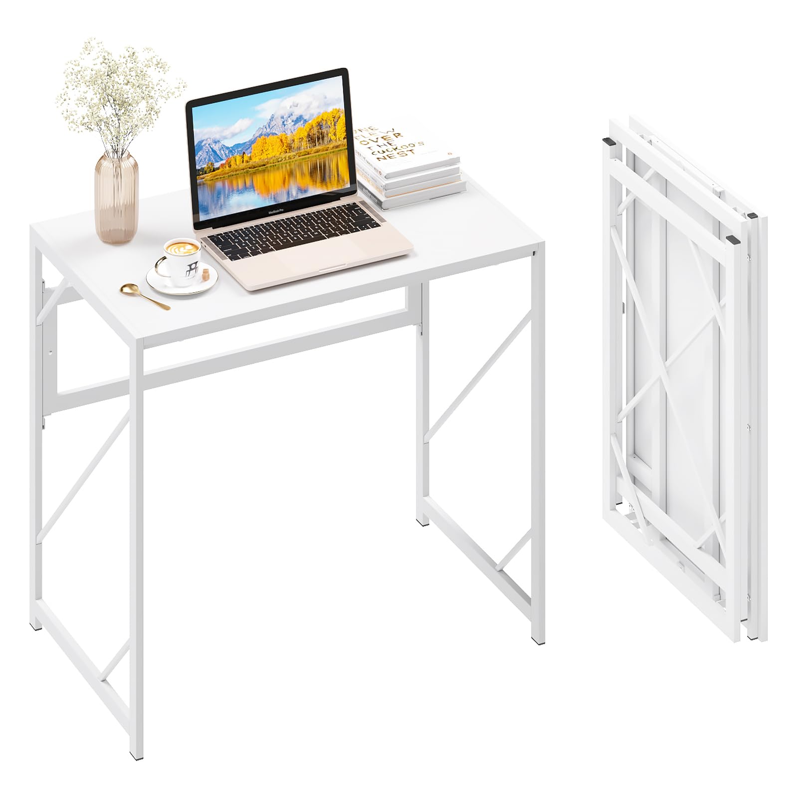 Elephance Folding Desk Writing Computer Desk for Home Office, No-Assembly Study Office Desk Foldable Table for Small Spaces