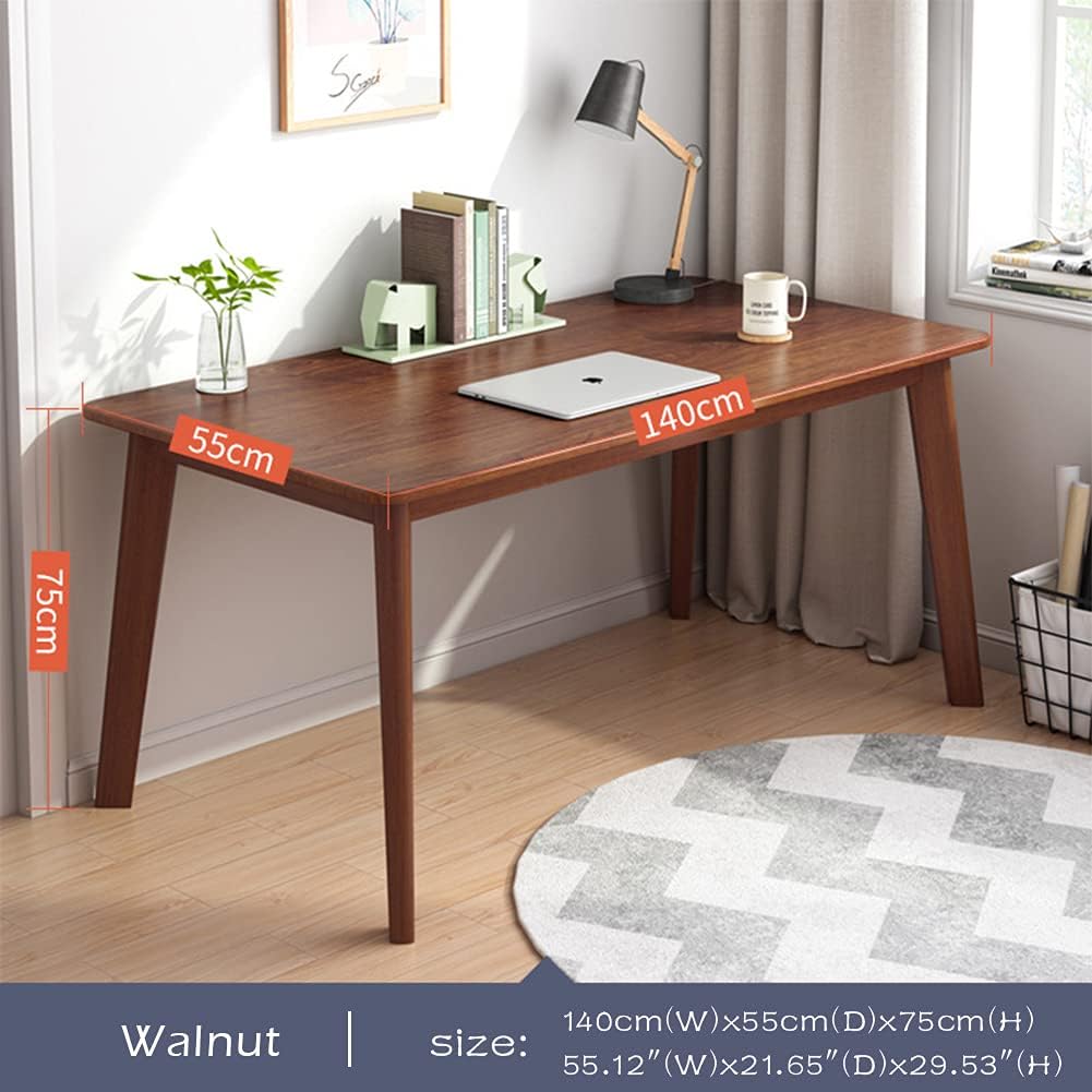 IOTXY Simple Wooden Writing Desk - Modern Minimalist Style PC Laptop Computer Workbench with Solid Wood Legs, 55" W Home Office Work Table for TV Stand Music Video Live Broadcast Workstation, Walnut