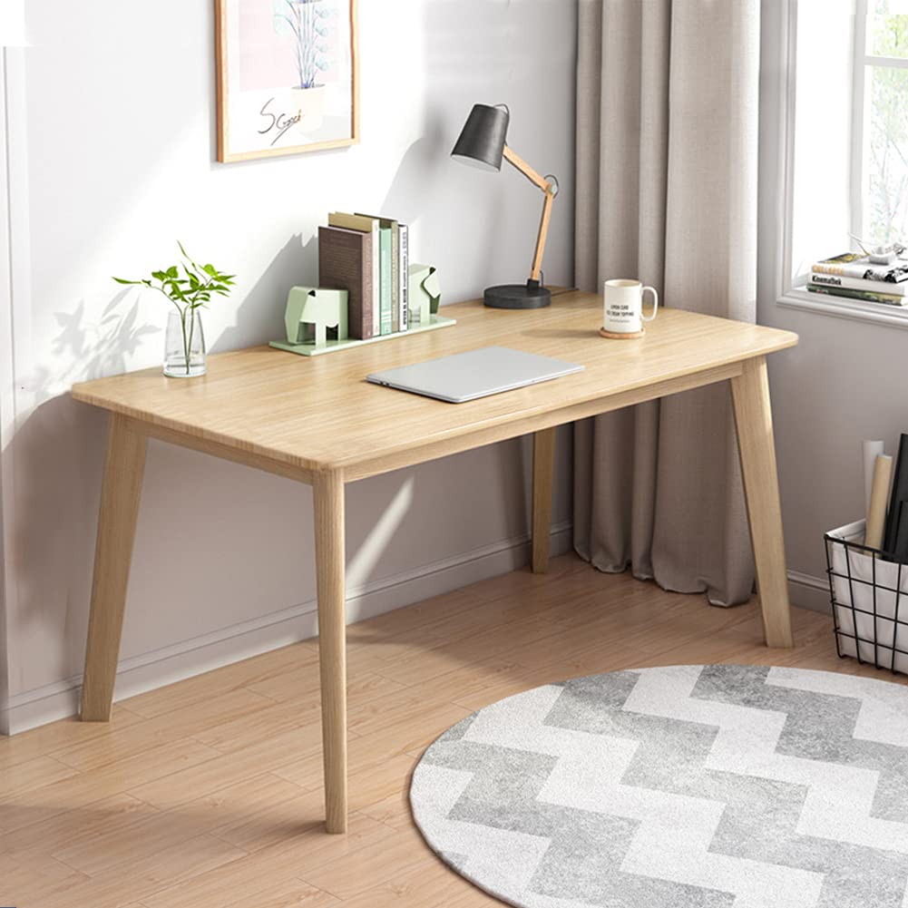 IOTXY Simple Wooden Writing Desk - Modern Minimalist Style PC Laptop Computer Workbench with Solid Wood Legs, 55" W Home Office Work Table for TV Stand Music Video Live Broadcast Workstation, Walnut