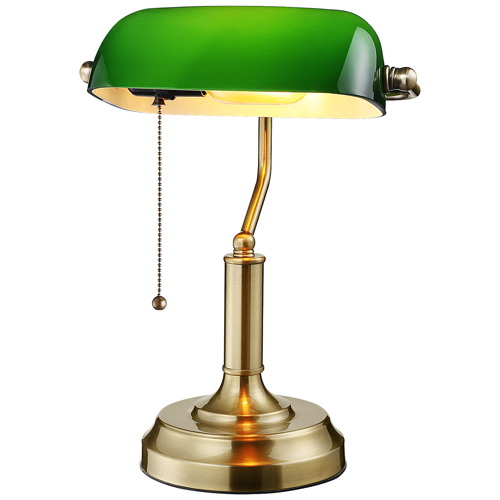 TORCHSTAR Amber Glass Bankers Desk Lamp, Antique Desk Lamps with Retro Weighted Base, Traditional Library Lamp with Pull Chain, E26 Base, Vintage Desk Lamp for Office, Study Room(Matted Orange)