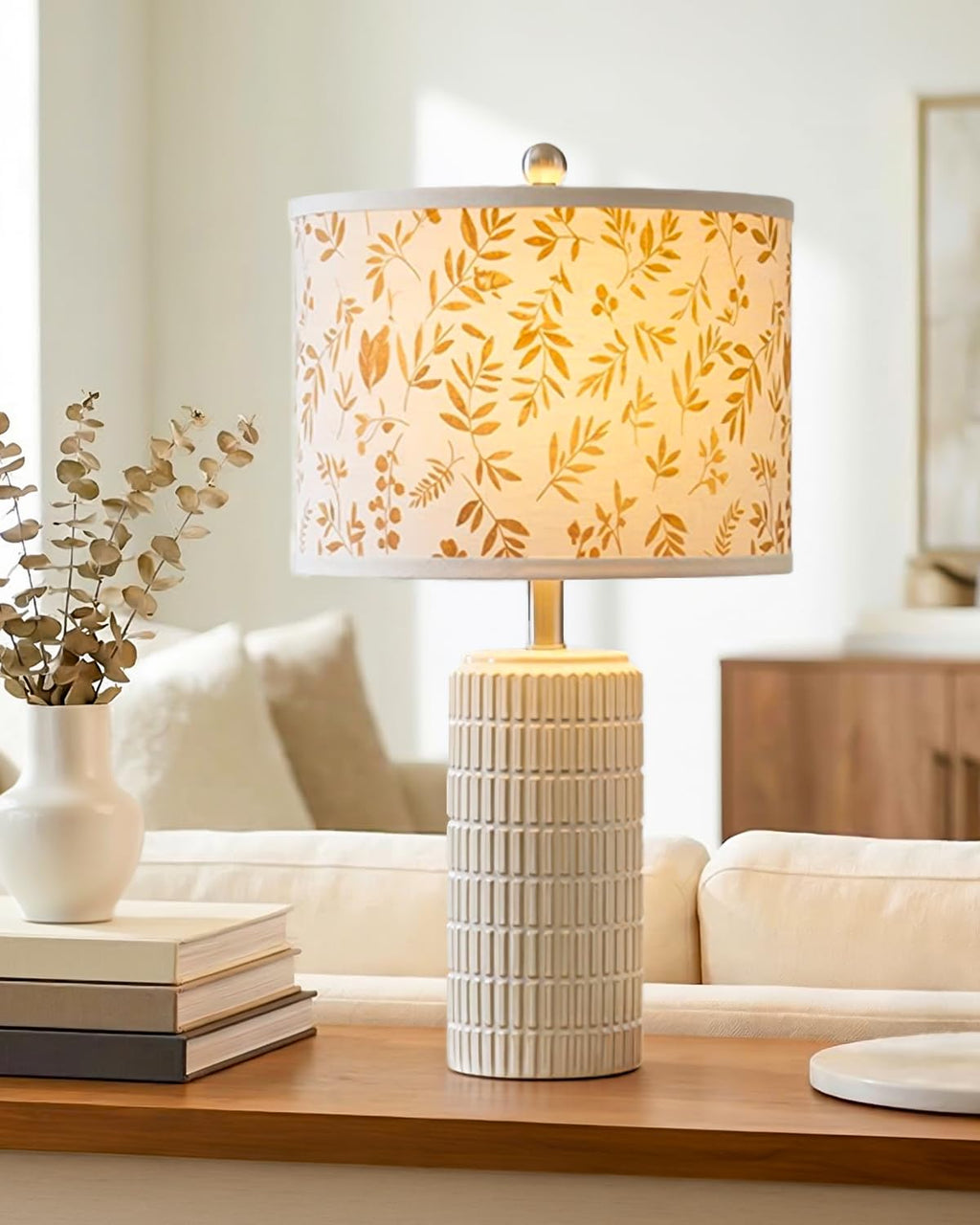 PoKat 23'' Bedside Table Lamp for Bedroom Nightstands, Birthday Gifts for Women Mom, House Warming Gifts New Home Decor, Ceramic Desk Lamp for Living Room, White Modern Bedroom Lamp
