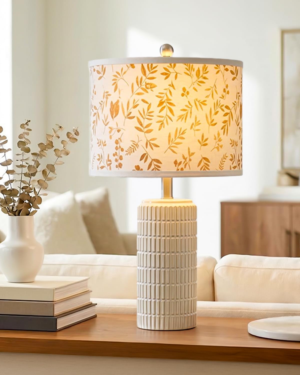 PoKat 23'' Bedside Table Lamp for Bedroom Nightstands, Birthday Gifts for Women Mom, House Warming Gifts New Home Decor, Ceramic Desk Lamp for Living Room, White Modern Bedroom Lamp