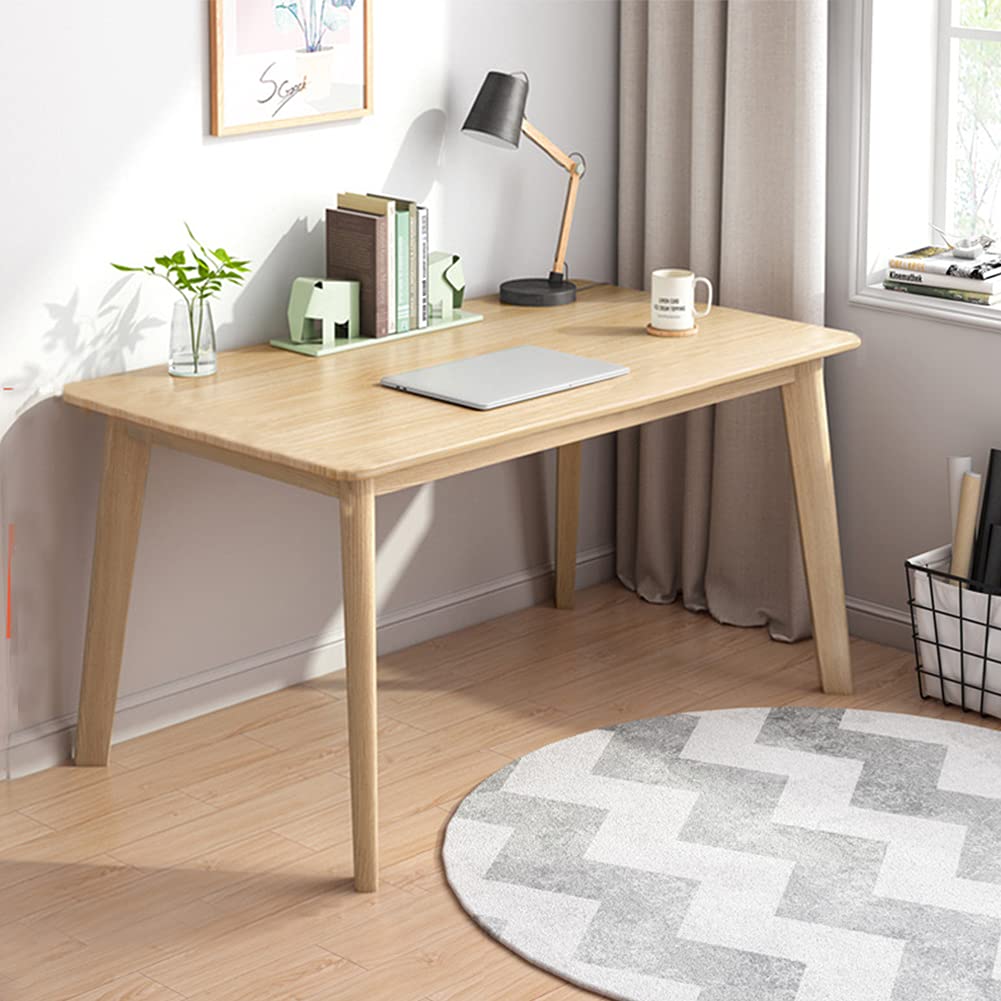 IOTXY Simple Wooden Writing Desk - Modern Minimalist Style PC Laptop Computer Workbench with Solid Wood Legs, 55" W Home Office Work Table for TV Stand Music Video Live Broadcast Workstation, Walnut