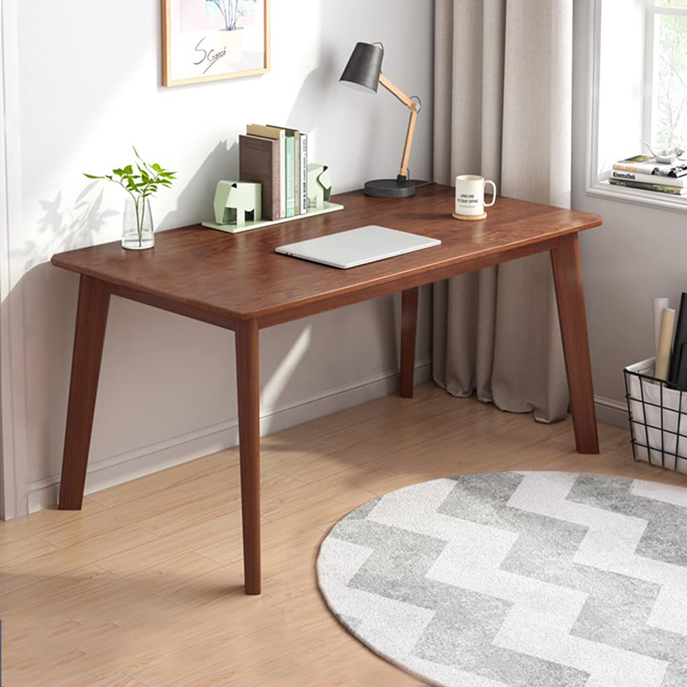 IOTXY Simple Wooden Writing Desk - Modern Minimalist Style PC Laptop Computer Workbench with Solid Wood Legs, 55" W Home Office Work Table for TV Stand Music Video Live Broadcast Workstation, Walnut