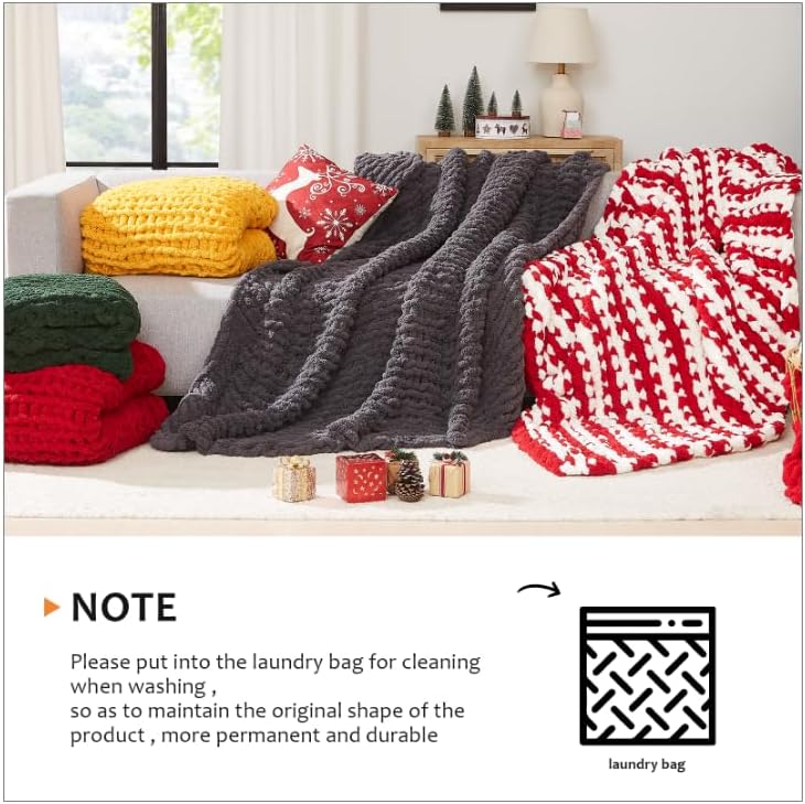 L'AGRATY Chunky Knit Blanket - Soft Chunky Throw 60x80 inches: 100% Hand Kintted Chenile Crochet Throw for Couch - Large Cable Knit Blanket for Home Decor (Ivory)