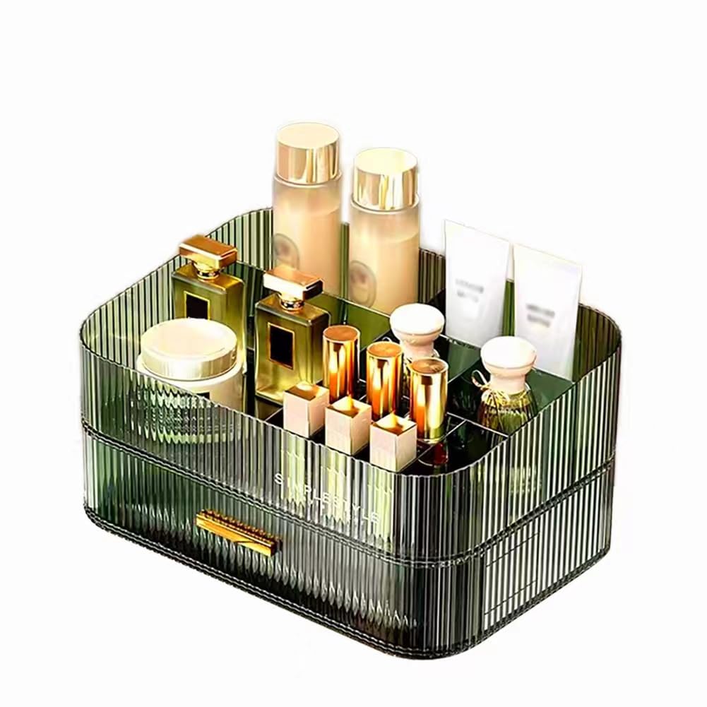 Makeup Organizer with Stackable Drawers, Bathroom Vanity Organizers and Storage, Ideal for Desk and Dresser Countertops, Great for Cosmetics, Skincare, Lipsticks, Nail Care - Green
