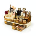 Makeup Organizer Countertop with Dual Drawers, Large Capacity Cosmetic Storage for Vanity Bathroom Skincare, 360° Rotating Makeup Brush Holder