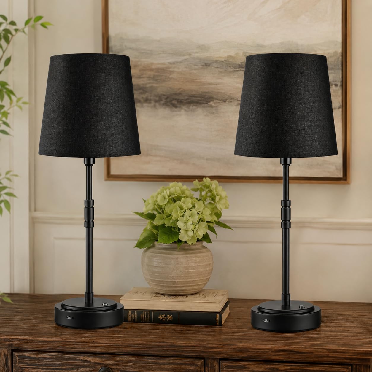 Cordless Table Lamps Set of 2 – Battery Operated Lamp with 7500mAh Rechargeable Battery, Stepless Dimmable Vintage Brushed Gold Desk Wireless Lamps for Dining Room, Nightstand & Patio (Bulbs Included)
