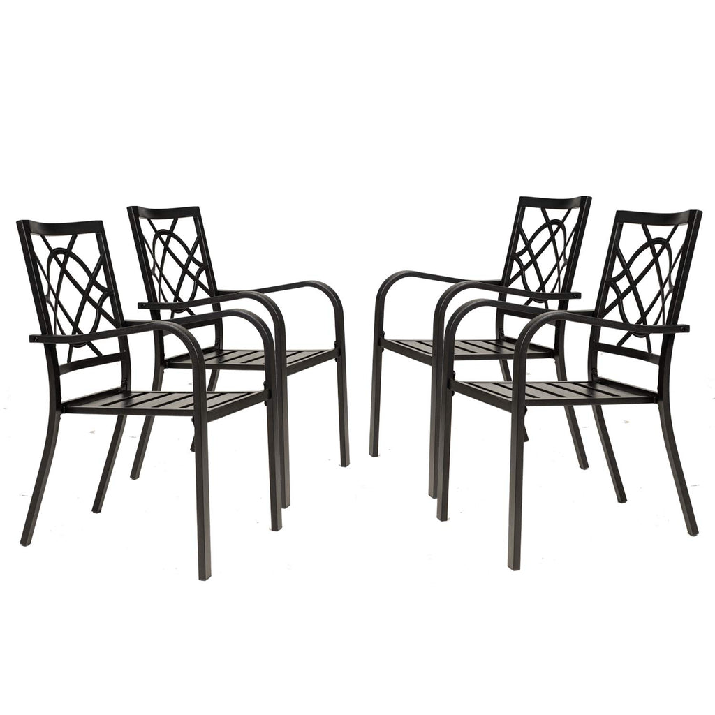 Incbruce 300lbs Patio Chairs Set of 2 Outdoor Dining Chairs, Metal Frame Stackable Patio Dining Chairs, Wrought Iron Black Outdoor Chairs with Armrest for Garden, Poolside, Backyard
