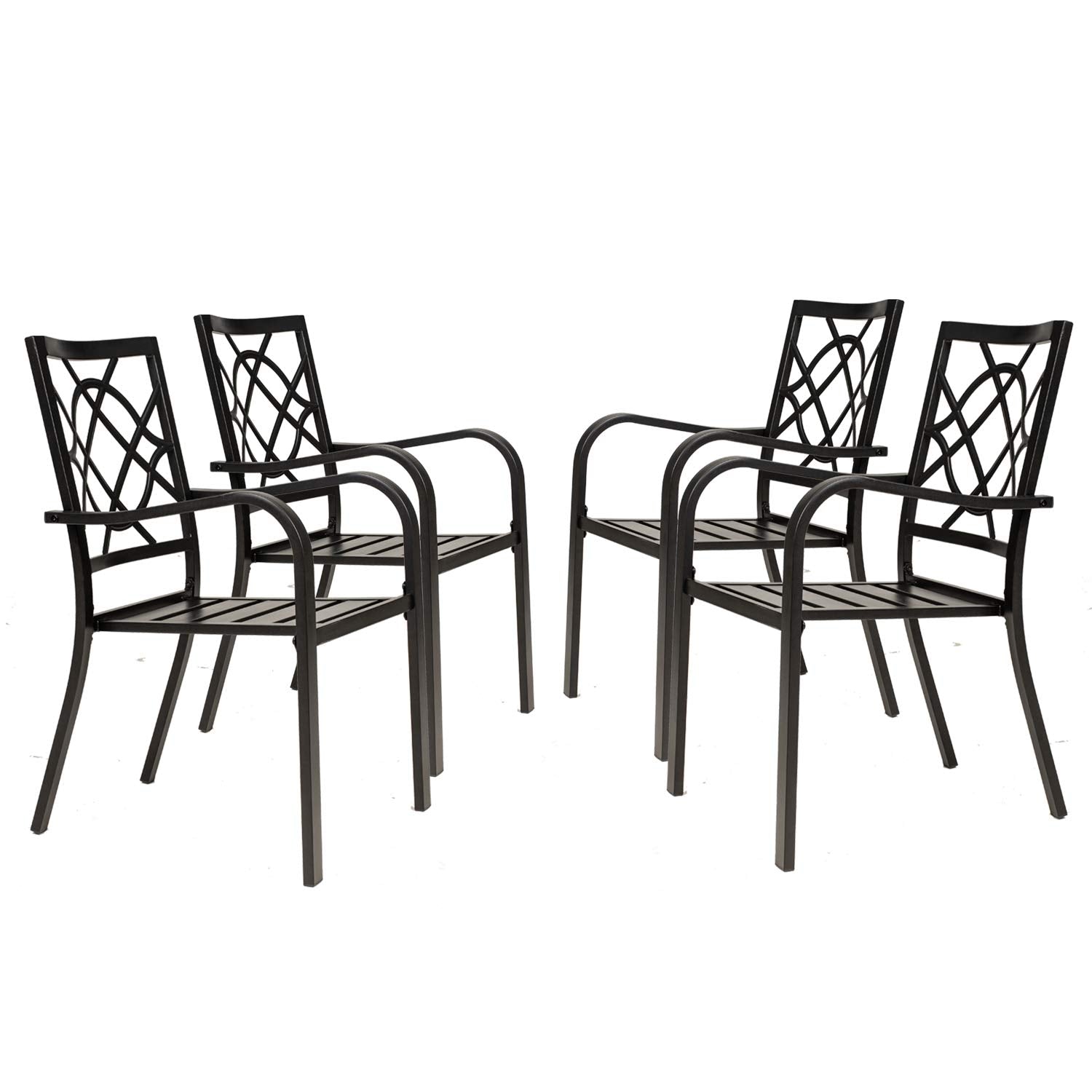 Incbruce 300lbs Patio Chairs Set of 2 Outdoor Dining Chairs, Metal Frame Stackable Patio Dining Chairs, Wrought Iron Black Outdoor Chairs with Armrest for Garden, Poolside, Backyard