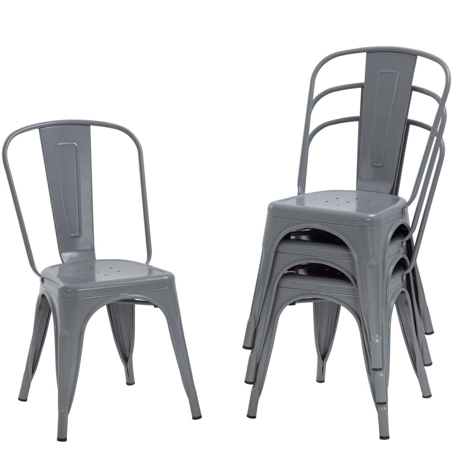 FDW Dining Chairs Set of 4 - Indoor/Outdoor, Metal, 18 Inch Seat Height, 330LBS Weight Capacity, Stackable, Restaurant & Bar Chairs