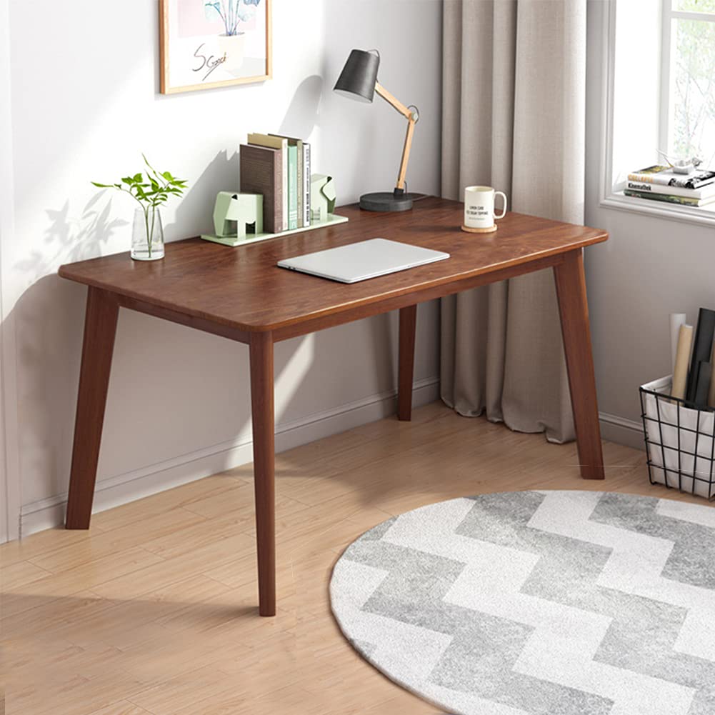 IOTXY Simple Wooden Writing Desk - Modern Minimalist Style PC Laptop Computer Workbench with Solid Wood Legs, 55" W Home Office Work Table for TV Stand Music Video Live Broadcast Workstation, Walnut