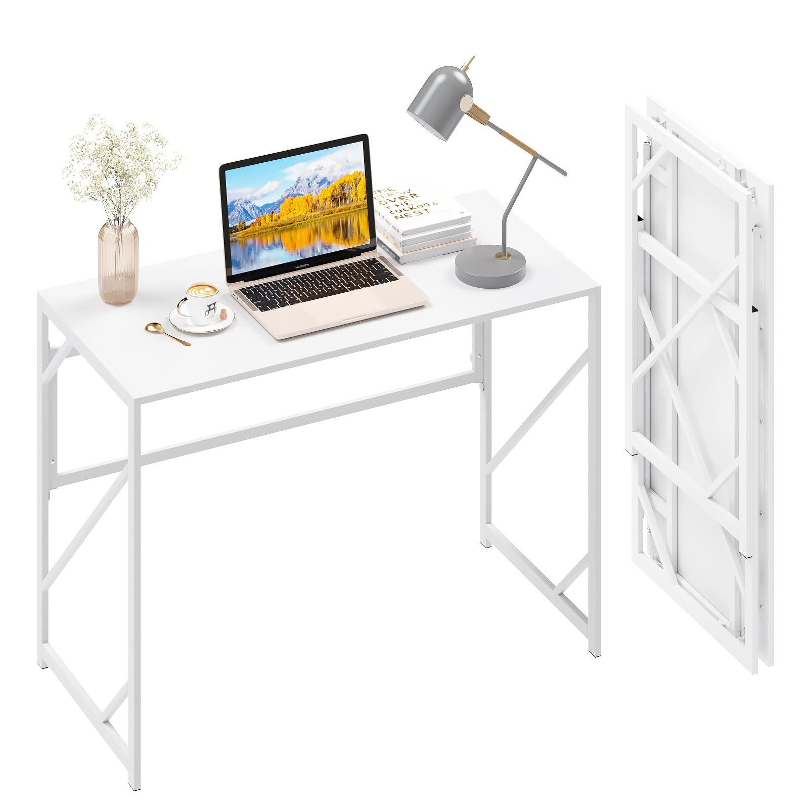Elephance Folding Desk Writing Computer Desk for Home Office, No-Assembly Study Office Desk Foldable Table for Small Spaces