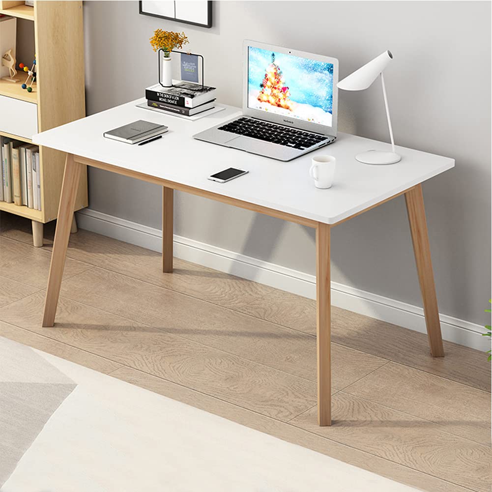 IOTXY Simple Wooden Writing Desk - Modern Minimalist Style PC Laptop Computer Workbench with Solid Wood Legs, 55" W Home Office Work Table for TV Stand Music Video Live Broadcast Workstation, Walnut