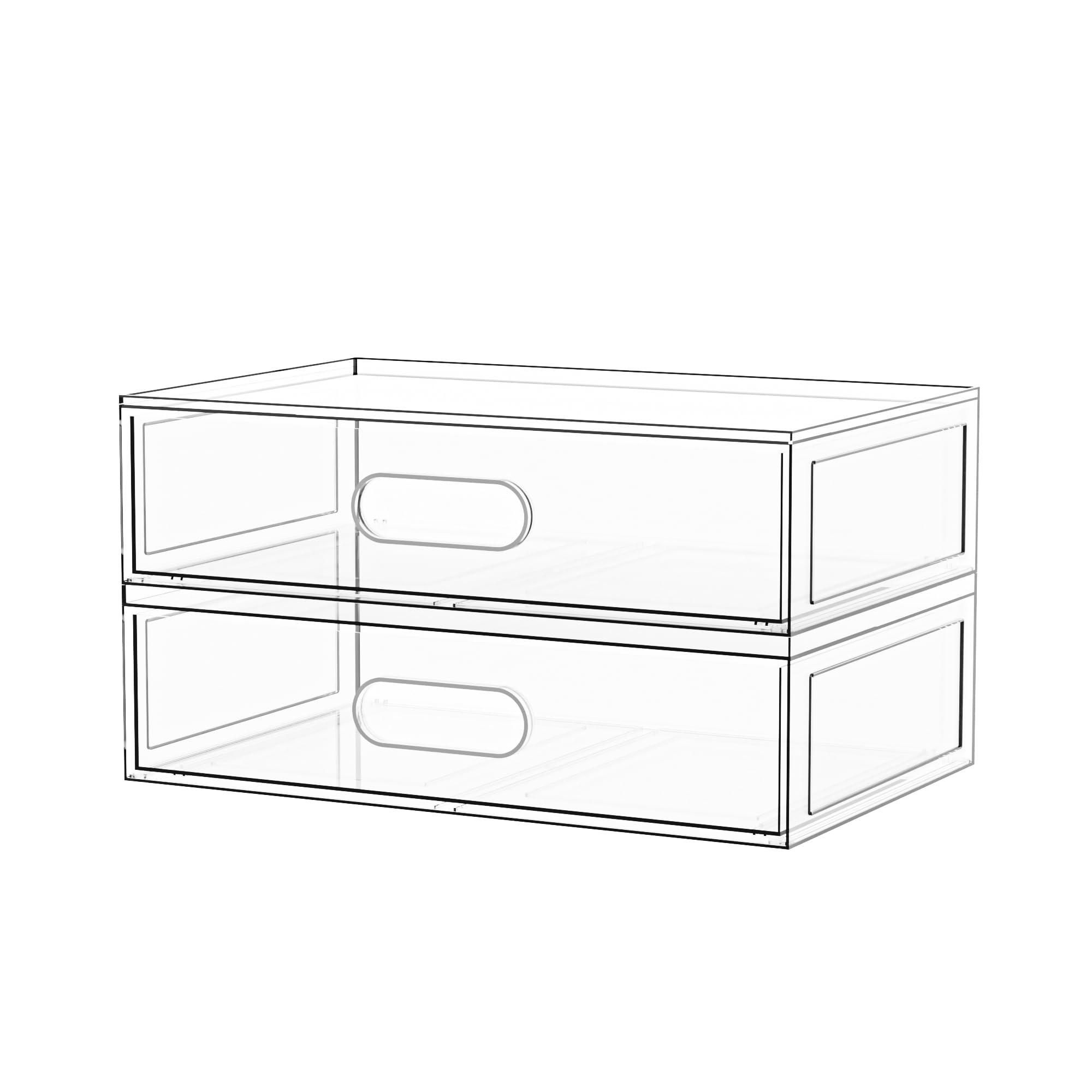 Clear Stackable Makeup Organizer with Drawer, 12''W Acrylic Storage Drawers, Cosmetic Display Case for Vanity Bathroom Countertop, Beauty Holder for Lipstick Brush Skincare Perfume
