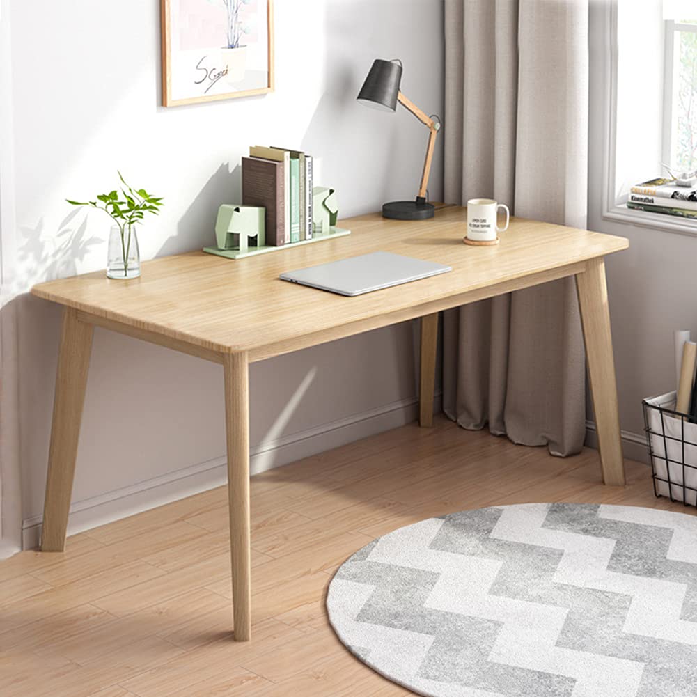 IOTXY Simple Wooden Writing Desk - Modern Minimalist Style PC Laptop Computer Workbench with Solid Wood Legs, 55" W Home Office Work Table for TV Stand Music Video Live Broadcast Workstation, Walnut