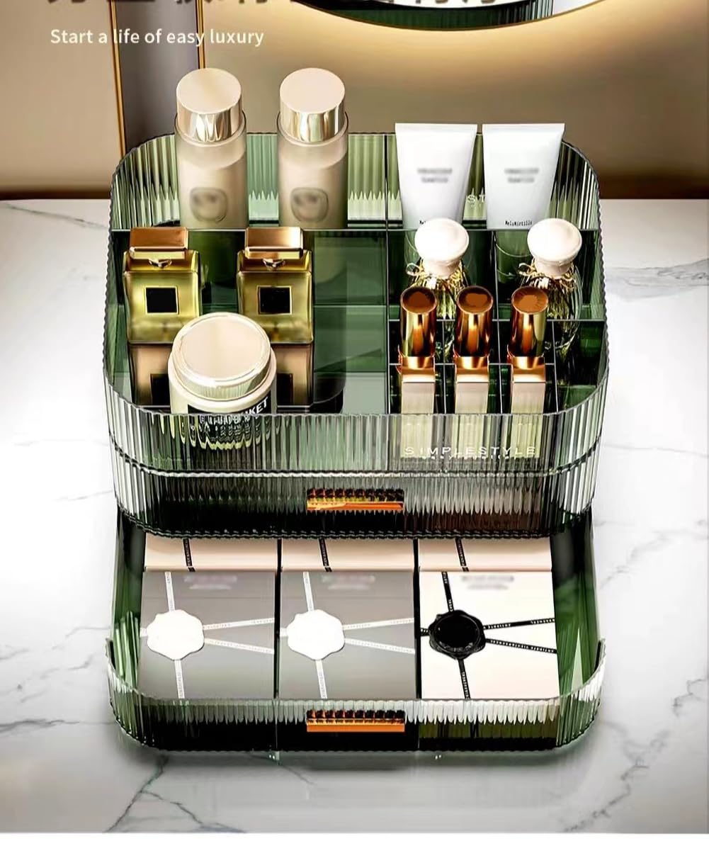 Makeup Organizer with Stackable Drawers, Bathroom Vanity Organizers and Storage, Ideal for Desk and Dresser Countertops, Great for Cosmetics, Skincare, Lipsticks, Nail Care - Green