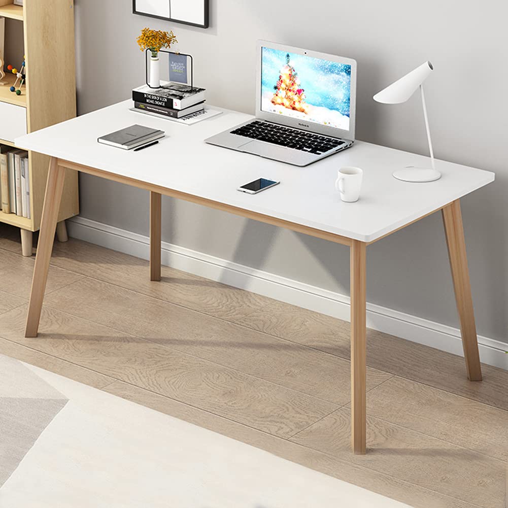 IOTXY Simple Wooden Writing Desk - Modern Minimalist Style PC Laptop Computer Workbench with Solid Wood Legs, 55" W Home Office Work Table for TV Stand Music Video Live Broadcast Workstation, Walnut