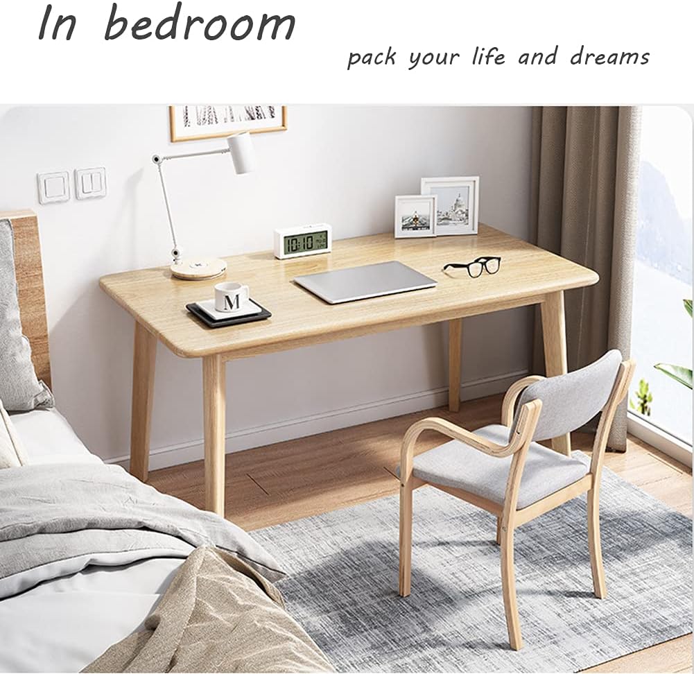 IOTXY Simple Wooden Writing Desk - Modern Minimalist Style PC Laptop Computer Workbench with Solid Wood Legs, 55" W Home Office Work Table for TV Stand Music Video Live Broadcast Workstation, Walnut