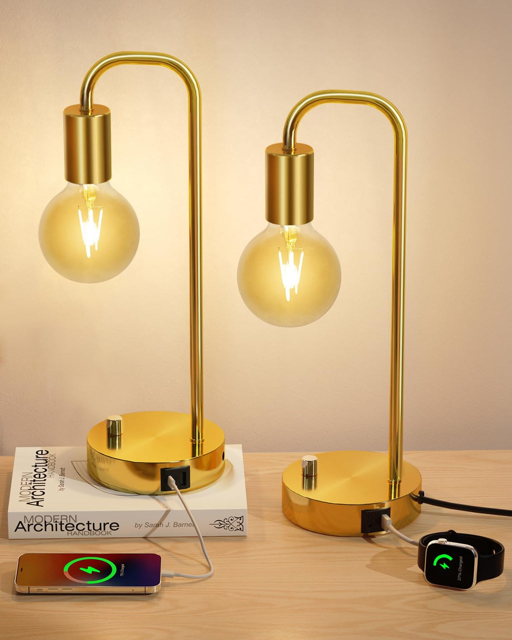ONEWISH Industrial Table Lamp for Bedroom, Fully Dimmable Modern Bedside Lamps with 2700K Warm Light Bulb for Kids Reading, Minimalist Nightstand Lamps for Living Room, Office (Bulb Included)