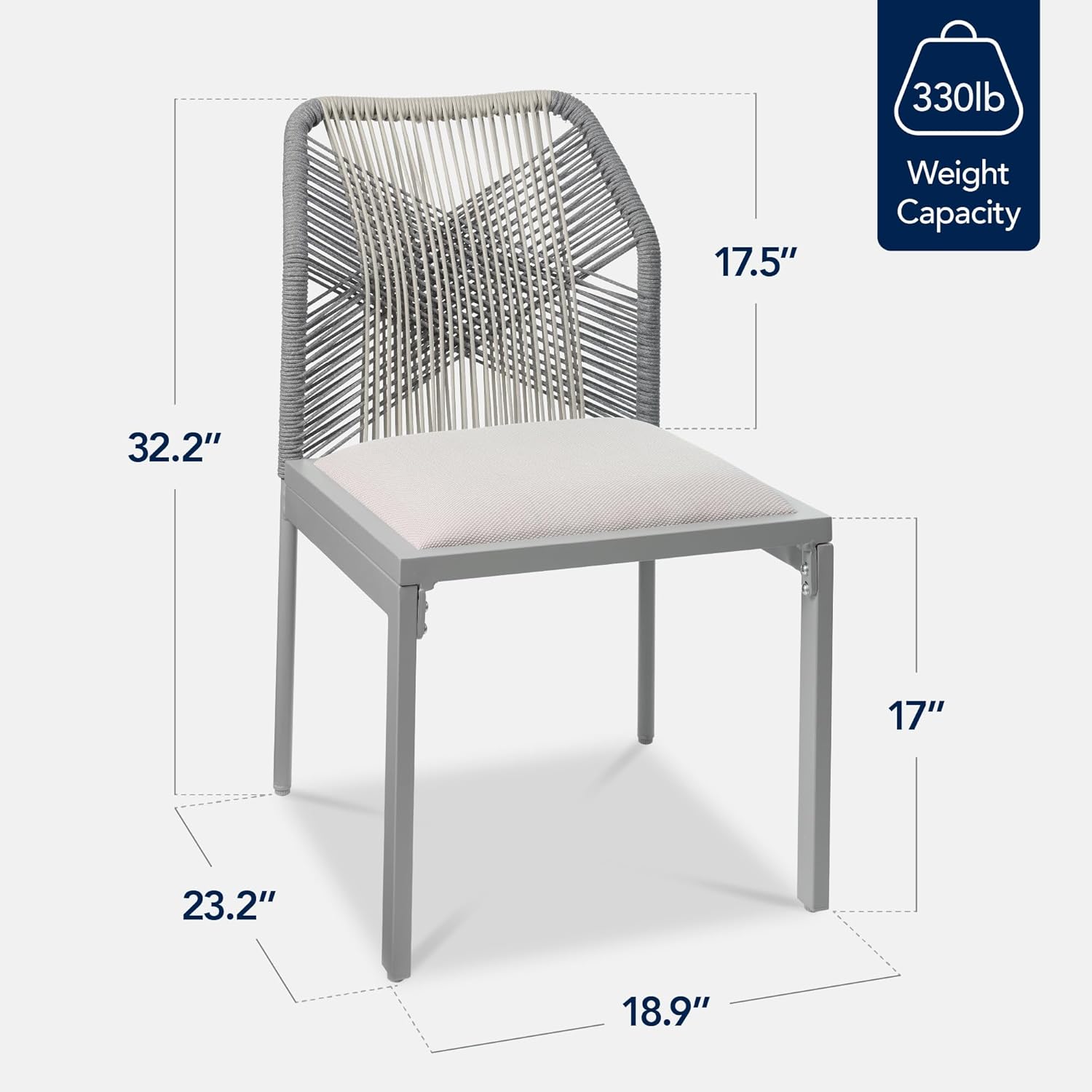 Best Choice Products Set of 2 Indoor/Outdoor Modern Dining Kitchen Chairs, All-Weather Rope Woven Design, Padded Cushions, Aluminum Frame for Dining Room, Living Room - Gray/Meteor