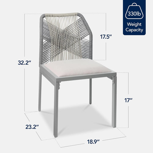 Best Choice Products Set of 2 Indoor/Outdoor Modern Dining Kitchen Chairs, All-Weather Rope Woven Design, Padded Cushions, Aluminum Frame for Dining Room, Living Room - Gray/Meteor