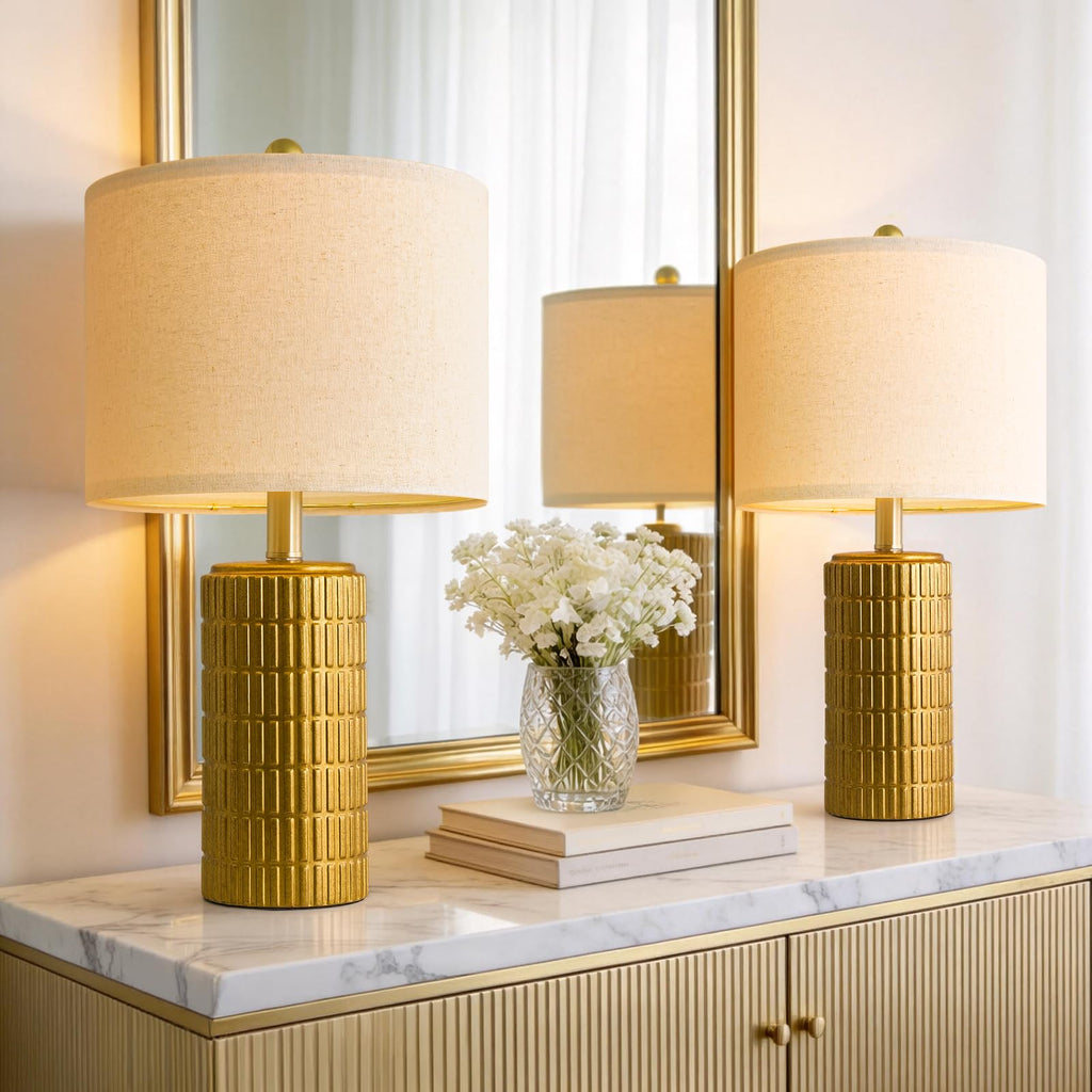 PoKat 20.75" Small Modern Ceramic Table Lamps Set of 2 for Bedroom, White Bedside Lamps for Night Stands, Farmhouse Desk Decor Gift Nightstand Table Lamps for Living Room End Table Beige