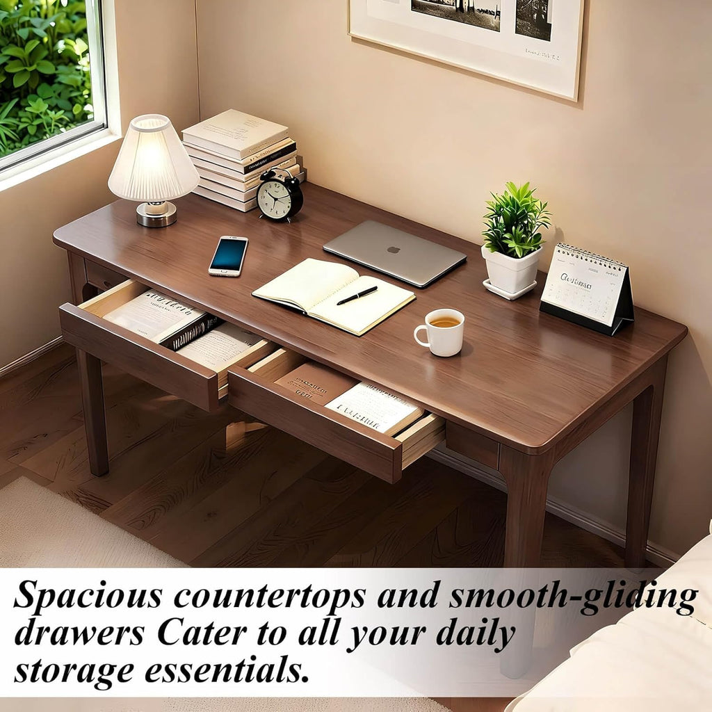 Solid Wood Desk,47" Solid Wood Writing Desk with Drawers,Oak Mid Century Modern Small Computer for Small Spaces Home Office