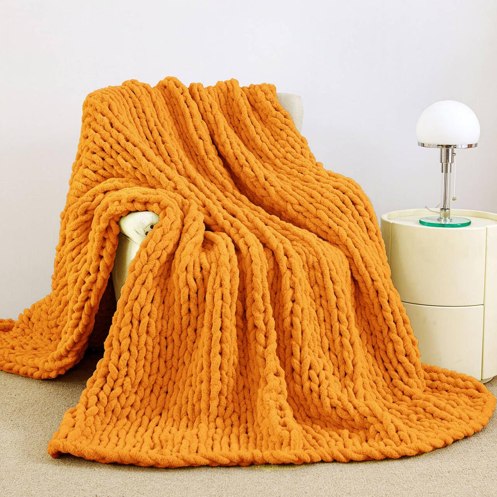 Admitrack Chunky Knit Blanket Throw, 100% Hand Knit Chenille Throw Blanket for Sofa & Home Decor, Soft and Cozy Knitted Throw Blankets (Sage Green，51"x63")