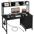 DLisiting White Computer Desk with Hutch & Drawers - 47 Inch Modern Study Writing Office Desk with 3 Storage Drawers and Power Outlets for Bedroom Home Office