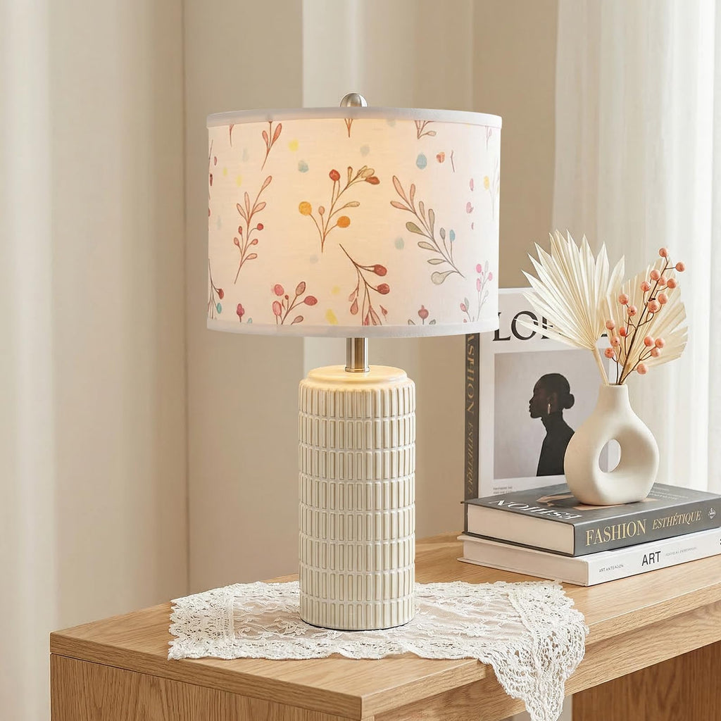 PoKat 23'' Bedside Table Lamp for Bedroom Nightstands, Birthday Gifts for Women Mom, House Warming Gifts New Home Decor, Ceramic Desk Lamp for Living Room, White Modern Bedroom Lamp