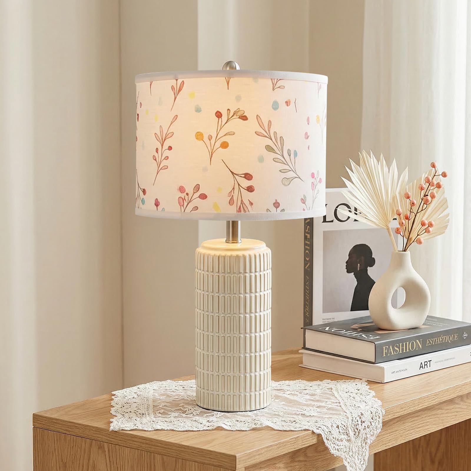 PoKat 23'' Bedside Table Lamp for Bedroom Nightstands, Birthday Gifts for Women Mom, House Warming Gifts New Home Decor, Ceramic Desk Lamp for Living Room, White Modern Bedroom Lamp