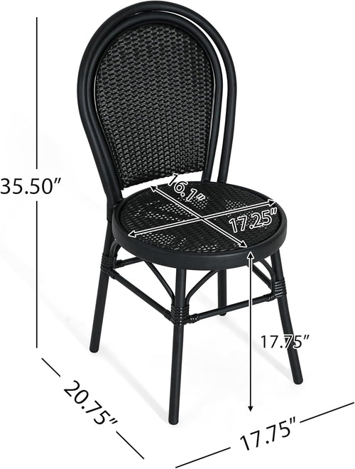 Christopher Knight Home Idle Hour Coastal Outdoor Bistro Chairs Set of 2, Aluminum Patio Dining Chairs Set of 2, Wicker Patio Furniture Amrless Accent Chair for Garden/Backyard/Balcony, Black