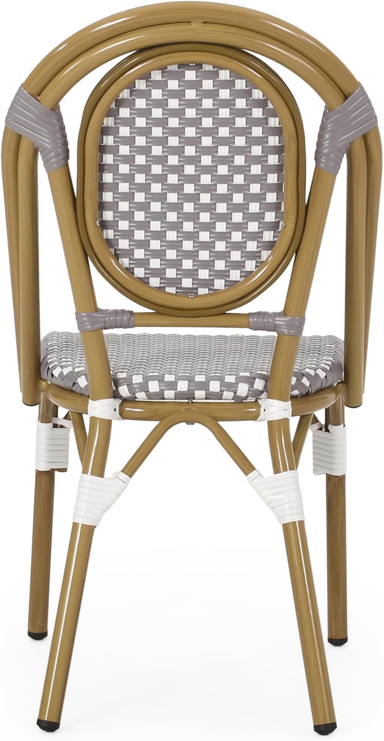 Merax French Bistro Outdoor Chairs Set of 2, Wicker Rattan Patio Dining Chairs with Aluminum Frame, Cafe Style Seating for Balcony, Patio, Gray