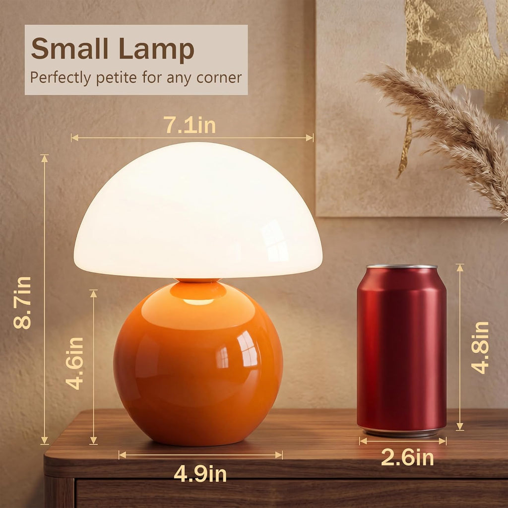 Orange Cute Mini Mid Century Mushroom Table Lamp for Bedroom & Living Room Decor