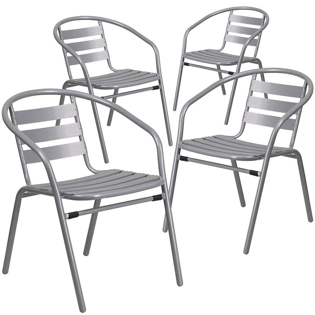 Flash Furniture Aluminum Slat Back Stacking Outdoor Restaurant Chairs, Modern Stackable Patio Chairs for Restaurants, Set of 4, Black