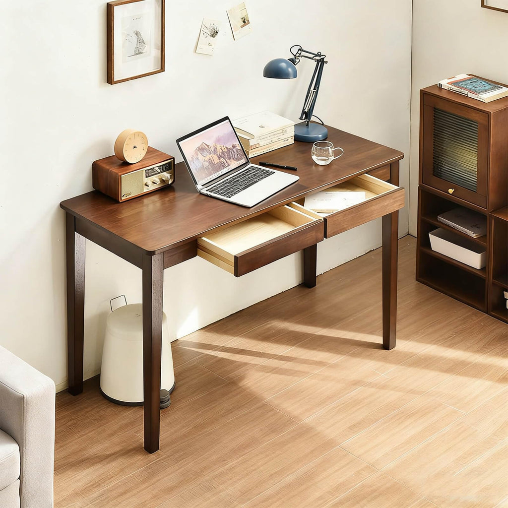 Solid Wood Desk,47" Solid Wood Writing Desk with Drawers,Oak Mid Century Modern Small Computer for Small Spaces Home Office