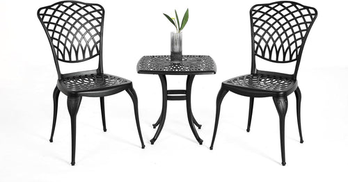 Black 3-Piece Rustproof Cast Aluminum Patio Bistro Set with Round Table & 2 Chairs