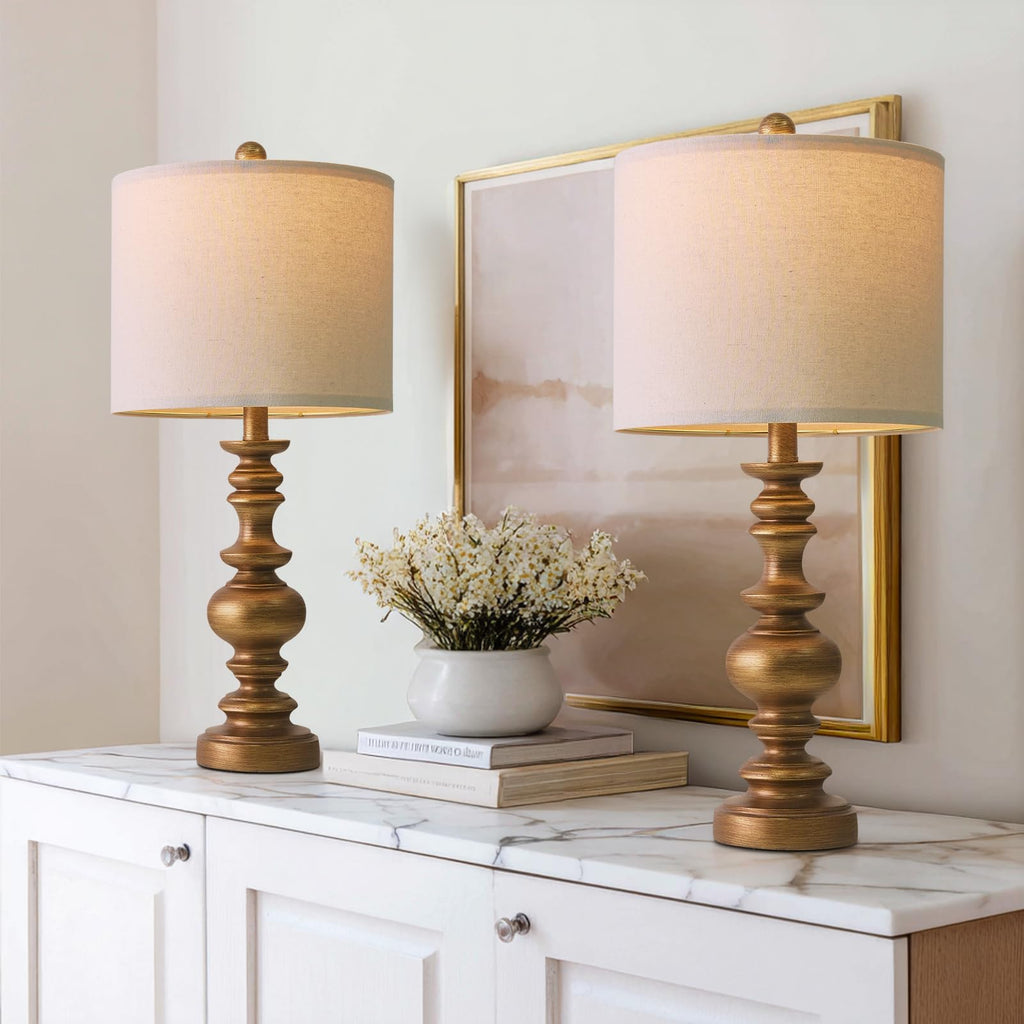Set of 2 Rustic Farmhouse Linen Table Lamps for Bedroom & Living Room Decor