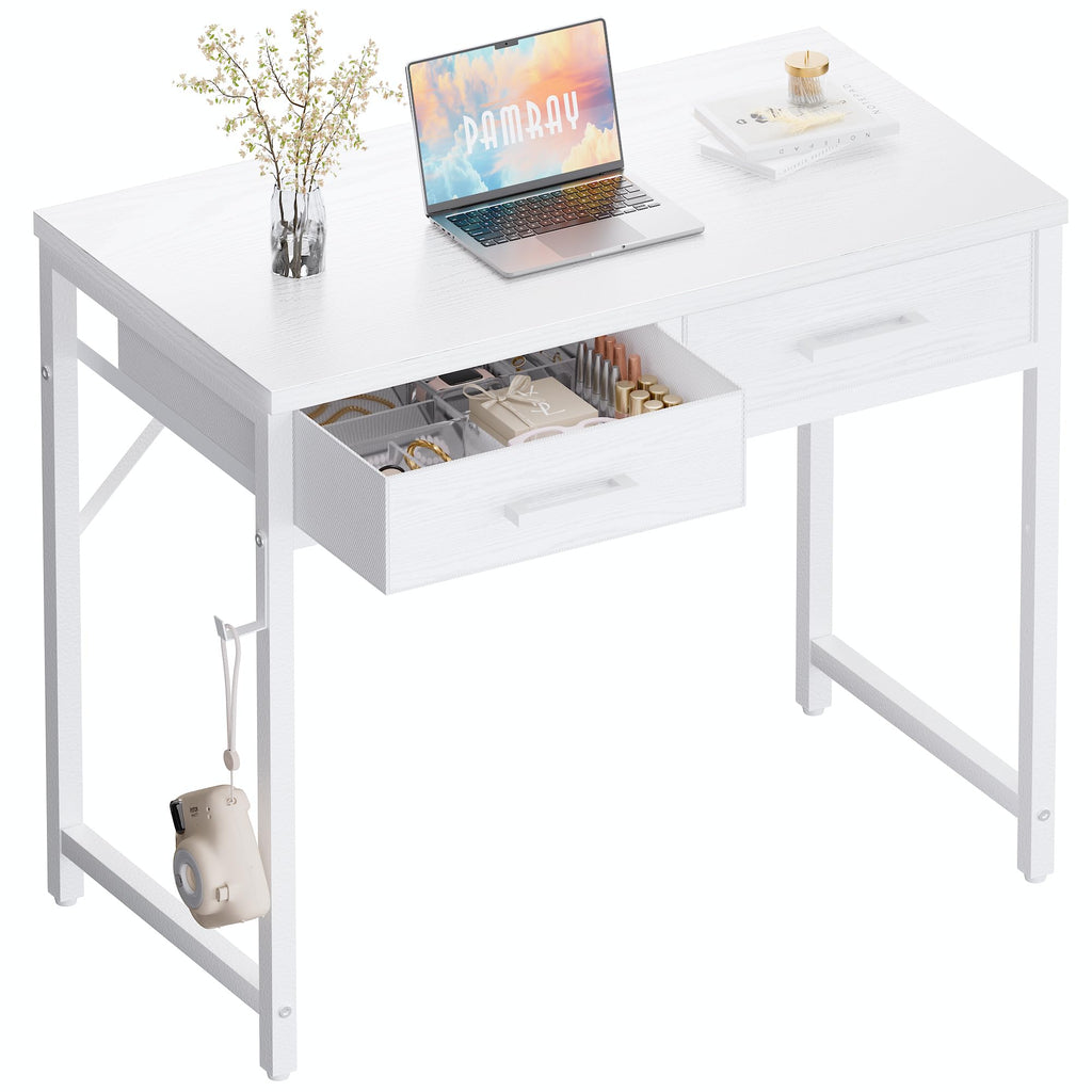 Pamray 32 Inch Small Computer Desk with 2 Drawers for Bedroom Study Writing Home Office Table for Small Spaces Black