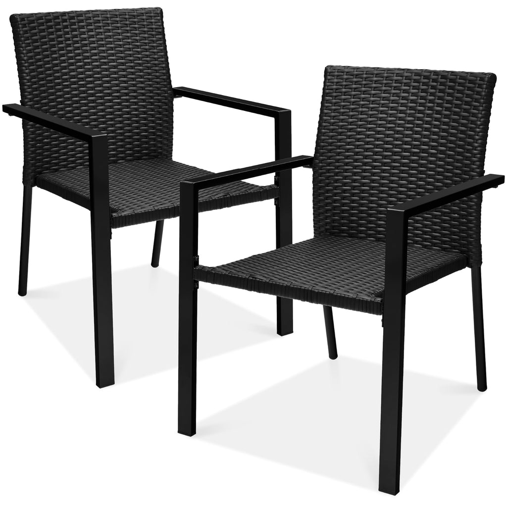Best Choice Products Set of 2 Stackable Outdoor Wicker Dining Chairs All-Weather Firepit Armchair w/Armrests, Steel Frame for Patio, Deck, Garden, Yard - Gray