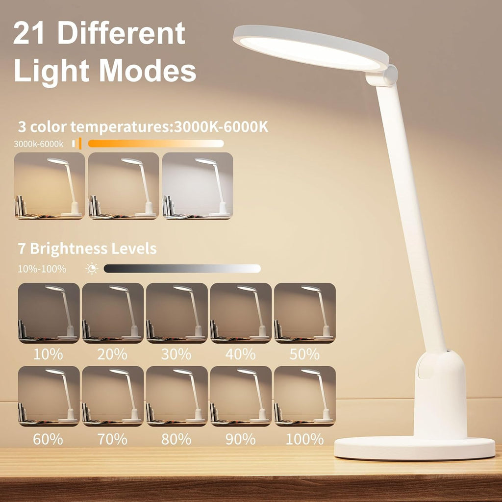 Kitloo Desk Lamps for Home Office with Stable Base, 1000LM Ultra Bright Eye-Caring Desk Light, 3000K-6000K Dimmable Table Lamp with Stepless Dimming & Timing Function for Work, Reading, Bedroom