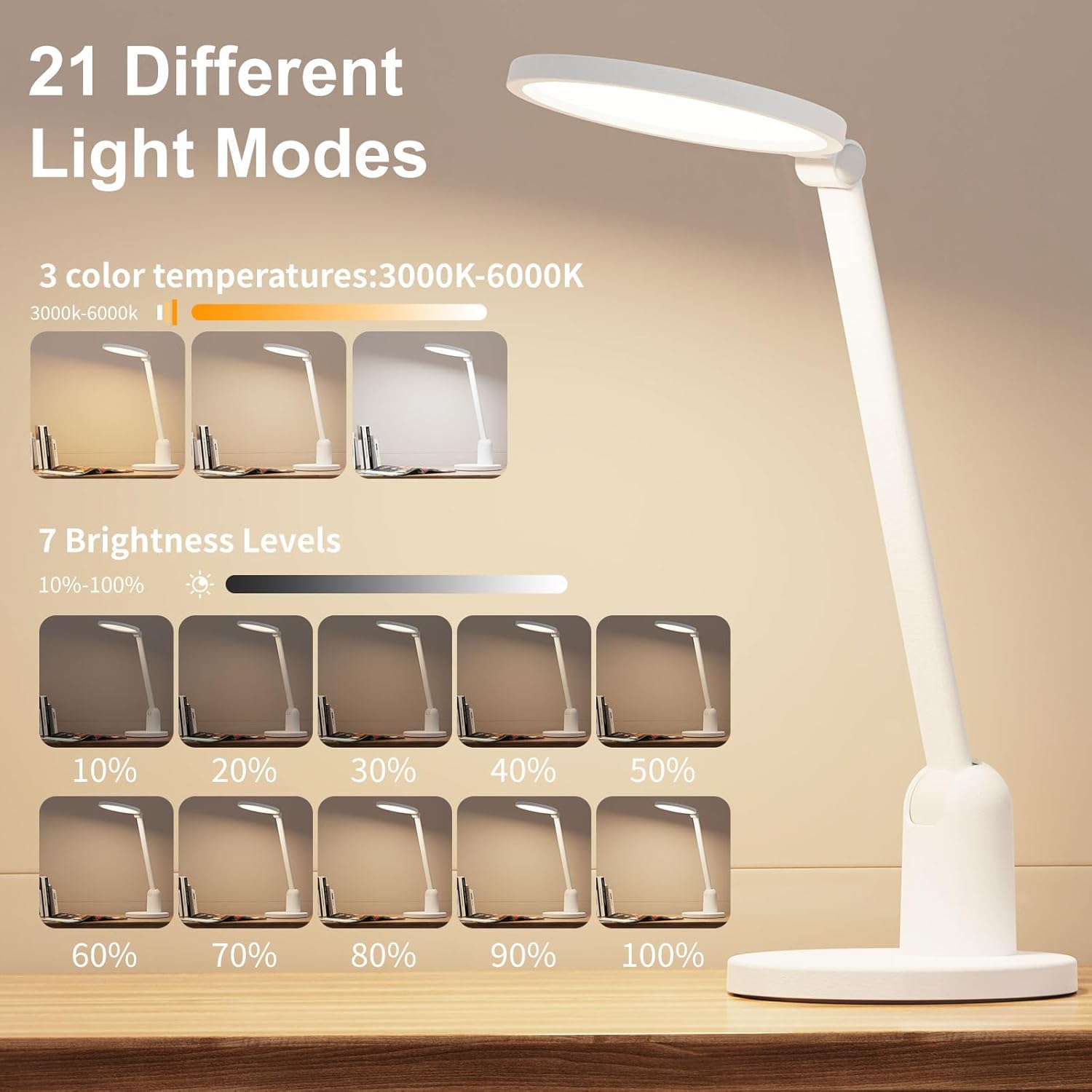 Kitloo Desk Lamps for Home Office with Stable Base, 1000LM Ultra Bright Eye-Caring Desk Light, 3000K-6000K Dimmable Table Lamp with Stepless Dimming & Timing Function for Work, Reading, Bedroom