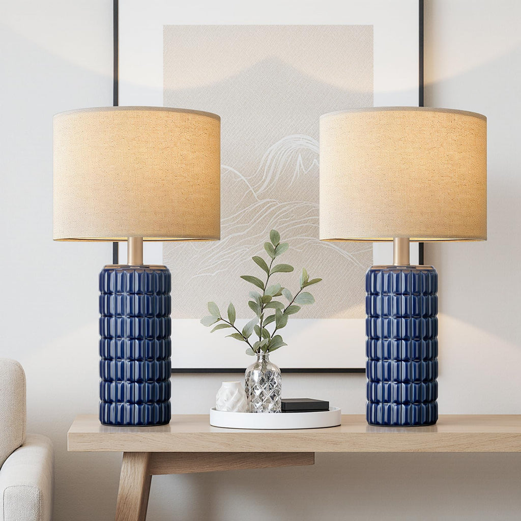 23" Modern Ceramic Table Lamps Set of 2 - Table Lamps for Living room, Farmhouse Bedside Night Stands Lamp for Bedroom, White Boho Nightstand Lamps Set of 2, Desk Lamp for End Table Home Decor