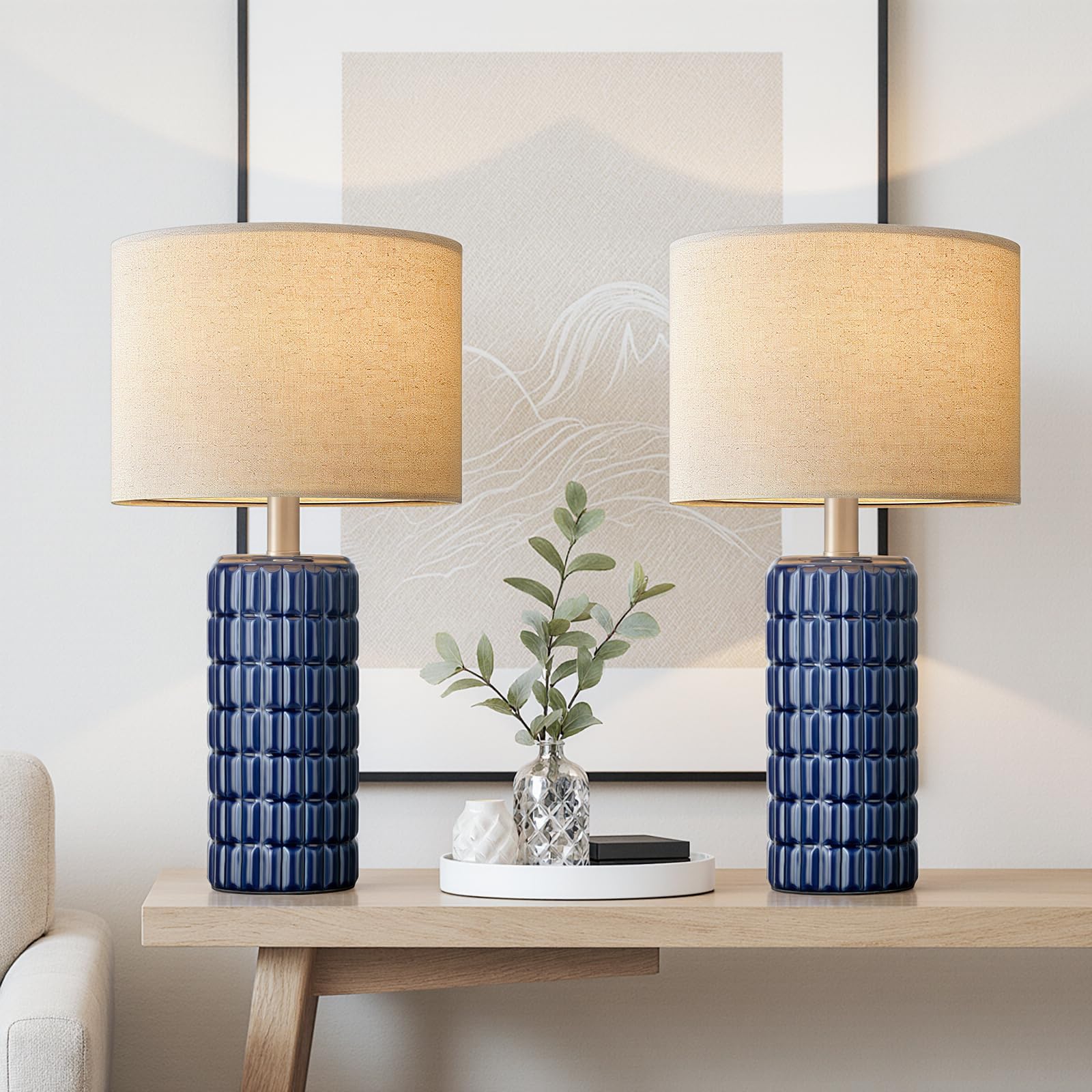 23" Modern Ceramic Table Lamps Set of 2 - Table Lamps for Living room, Farmhouse Bedside Night Stands Lamp for Bedroom, White Boho Nightstand Lamps Set of 2, Desk Lamp for End Table Home Decor