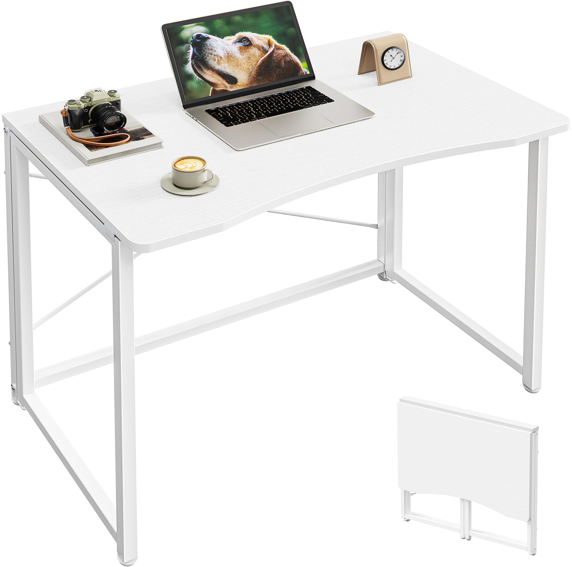 Huuger Folding Desk for Small Spaces, 31.5 Inch Foldable Computer Table, for Home Office, Study, Bedroom, Dorm, Space Saving, Small Writing Work Office Computer Desk, Easy to Fold, Rustic Brown